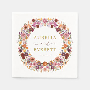 Bright Fall Wildflower Garden Wreath Wedding Napkin