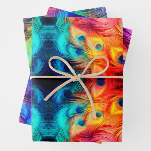 Bright Feather Jewel Tone Wrapping Paper Sheet