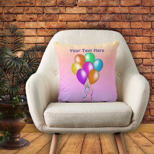 Bright Festive Balloons with Ribbons on Pastels Cushion