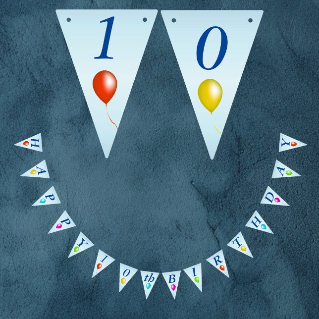 Bright Festive Happy Birthday Balloons on Blue Bunting (Blue bunting flag Happy Birthday banner decoration with bright colourful balloons for parties.)