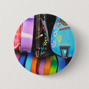 Bright Festive Musical Guitars 6 Cm Round Badge