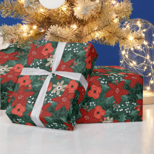 Bright, Festive Stylized Floral Pattern Christmas Wrapping Paper