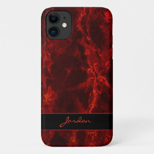 Bright Fire Red Polished Marble Stone with Name Case-Mate iPhone Case