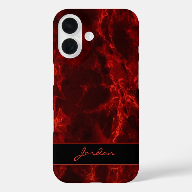 Bright Fire Red Polished Marble Stone with Name Case-Mate iPhone Case (Back)