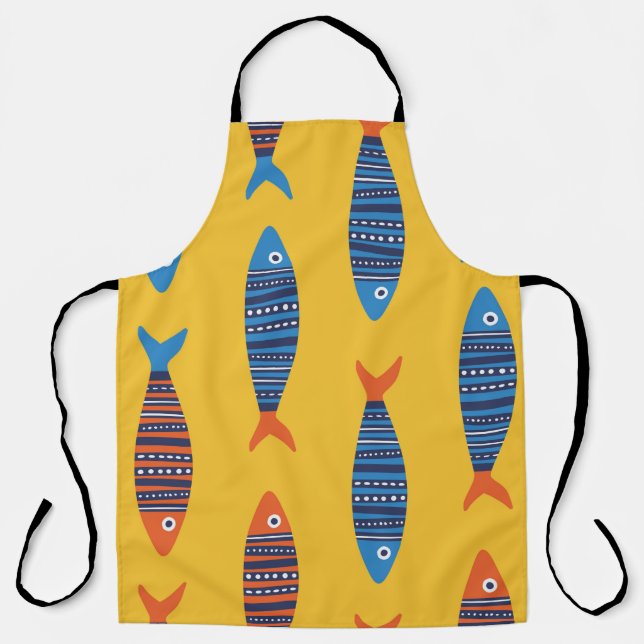 Bright fishes seamless pattern. Seaside hand drawn Apron (Front)