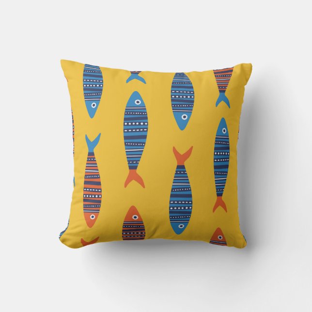 Bright fishes seamless pattern. Seaside hand drawn Cushion (Front)