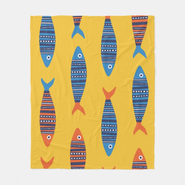 Bright fishes seamless pattern. Seaside hand drawn Fleece Blanket (Front)