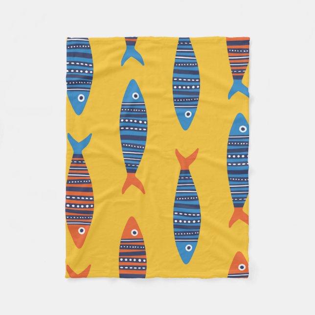 Bright fishes seamless pattern. Seaside hand drawn Fleece Blanket (Front)