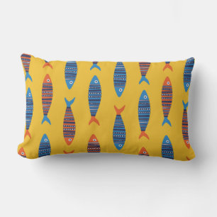 Bright fishes seamless pattern. Seaside hand drawn Lumbar Cushion