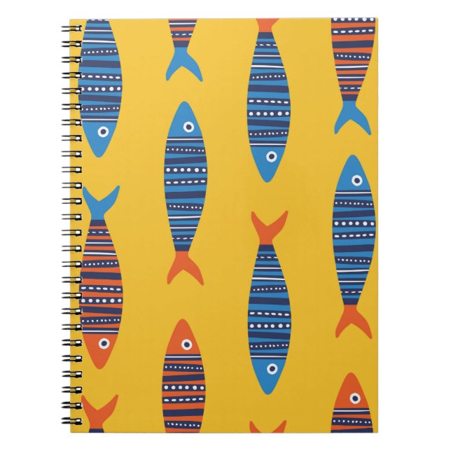 Bright fishes seamless pattern. Seaside hand drawn Notebook (Front)