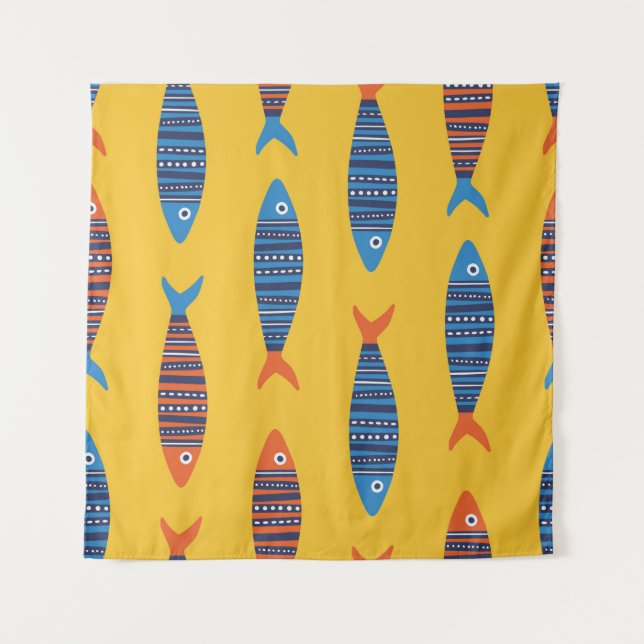 Bright fishes seamless pattern. Seaside hand drawn Tapestry (Front)