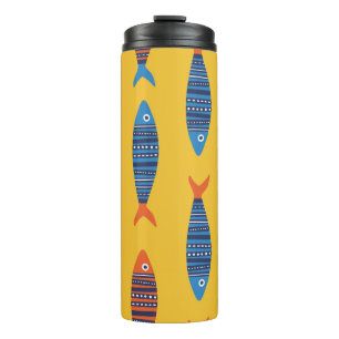 Bright fishes seamless pattern. Seaside hand drawn Thermal Tumbler