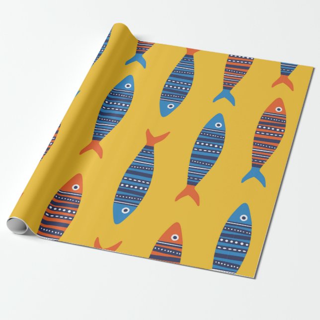 Bright fishes seamless pattern. Seaside hand drawn Wrapping Paper (Unrolled)