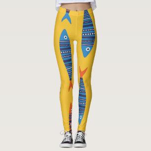 Bright Fishes Underwater Life Illustration Leggings