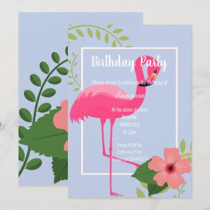 BRIGHT FLAMINGO HIBISCUS BLUE WHITE GOLD INVITATION