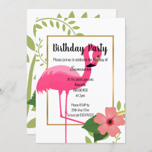 BRIGHT FLAMINGO HIBISCUS WHITE PINK GOLD INVITATION