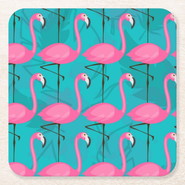 Bright Flamingo Pattern 2 Square Paper Coaster (Front)