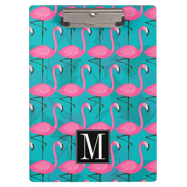 Bright Flamingo Pattern | Add Your Initial Clipboard (Front)