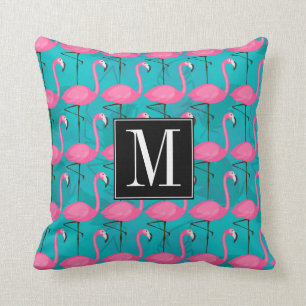 Bright Flamingo Pattern Add Your Initial Cushion