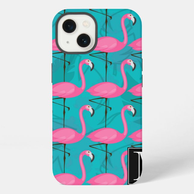Bright Flamingo Pattern | Add Your Initial iPhone Case (Back)
