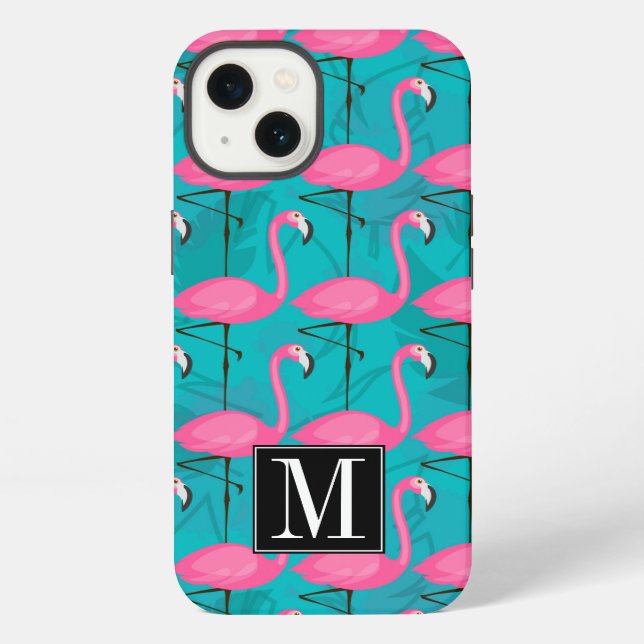 Bright Flamingo Pattern | Add Your Initial iPhone Case (Back)
