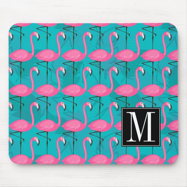 Bright Flamingo Pattern | Add Your Initial Mouse Pad (Front)