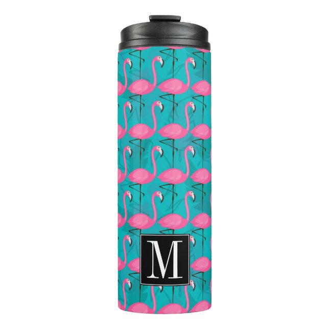 Bright Flamingo Pattern | Add Your Initial Thermal Tumbler (Front)