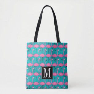 Bright Flamingo Pattern   Add Your Initial Tote Bag