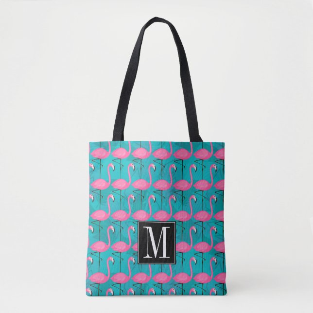 Bright Flamingo Pattern | Add Your Initial Tote Bag (Front)