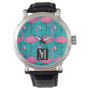 Bright Flamingo Pattern   Add Your Initial Watch