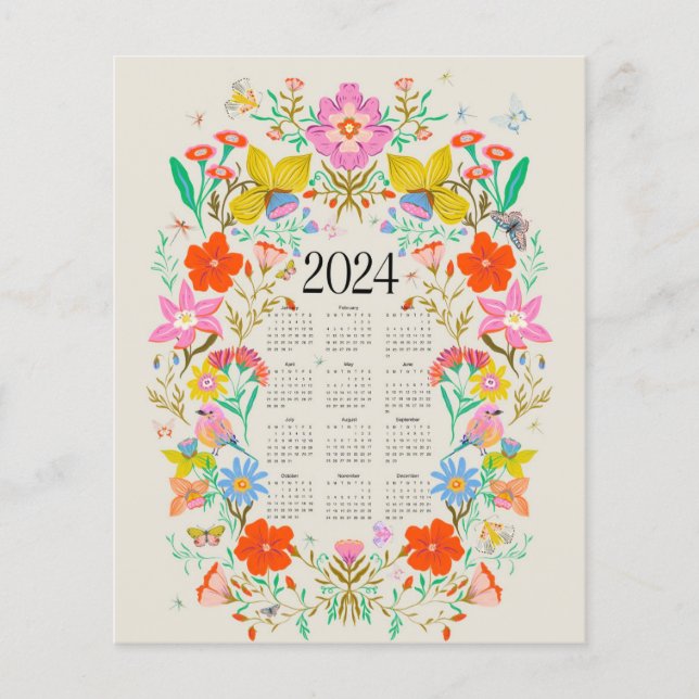 Bright floral 2024 full calendar (Front)