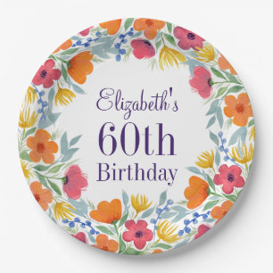 Bright Floral 60th Birthday Paper Plate
