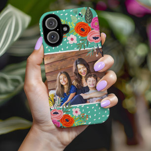 Bright Floral and Dots Custom Photo iPhone 16 Case