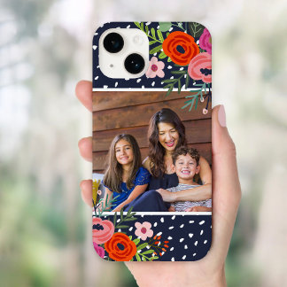 Bright Floral and Dots Custom Photo Case-Mate iPhone 14 Case