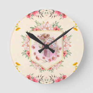 Bright Floral Art, Pink Lady Of Spring Round Clock