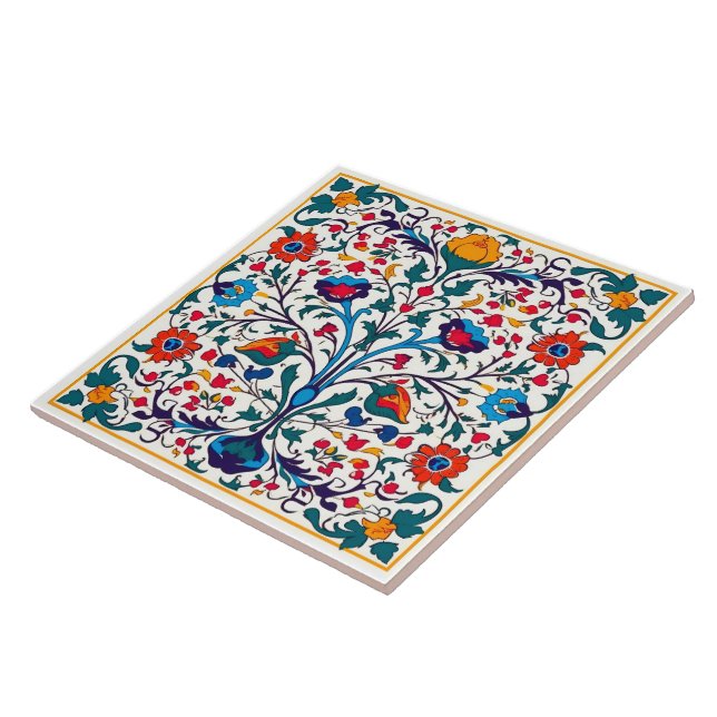Bright Floral Azulejo Ceramic Tile. Tile (Side)
