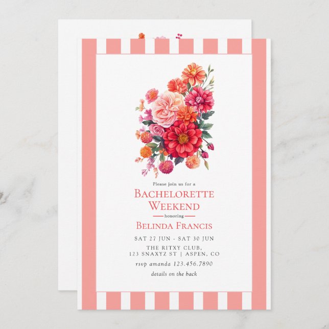Bright Floral Bachelorette Weekend Itinerary Invitation (Front/Back)