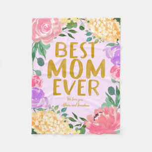 Bright Floral Best Mum Ever Mother's Day Fleece Blanket
