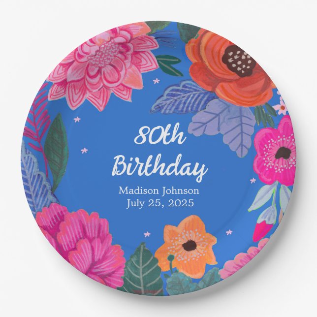 Bright Floral Birthday party Paper Plate (Front)