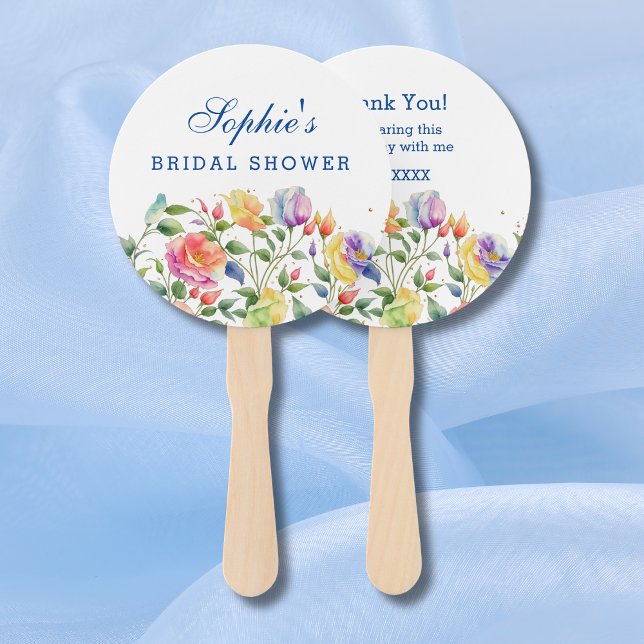 Bright Floral Blush Pink Roses Bridal Shower  Hand Fan (Creator Uploaded)