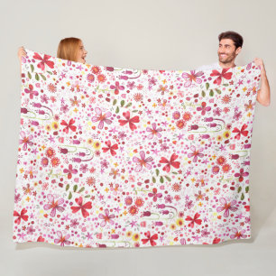 Bright Floral Boho Watercolor Fleece Blanket