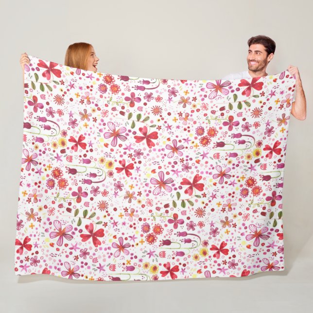 Bright Floral Boho Watercolor Fleece Blanket (In Situ)