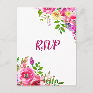 Bright Floral Bold Pink Spring Botanical RSVP Invitation Postcard