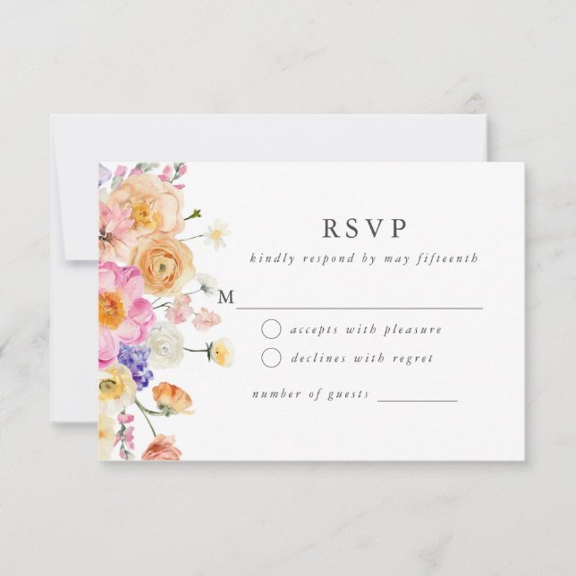 Bright Floral Botanical Modern Wedding RSVP Card (Front)
