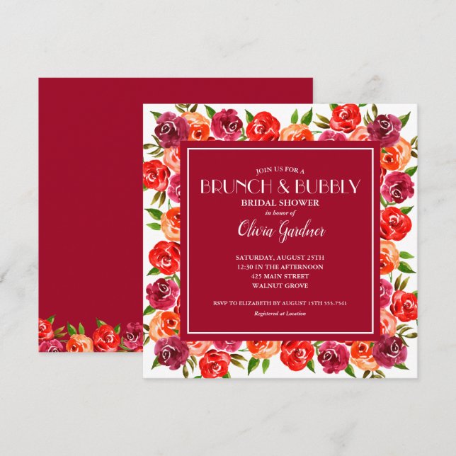Bright Floral Brunch and Bubbly Bridal Shower Invitation (Front/Back)