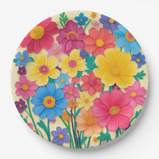 Bright Floral Design for Special Events Colorful  Paper Plate