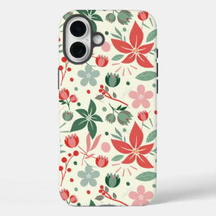Bright Floral Design with Green Leaves and Dot iPhone 16 Plus Case