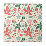 Bright Floral Design with Green Leaves and Dot Ceramic Tile<br><div class="desc">Floral pattern with red and pink flowers,  green leaves,  and dots on a white background. The design feels vibrant and whimsical.</div>
