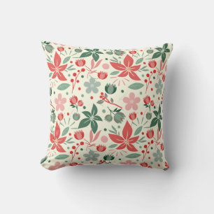 Bright Floral Design with Green Leaves and Dot Cushion