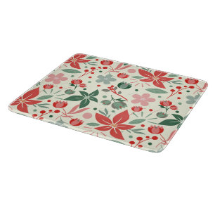 Bright Floral Design with Green Leaves and Dot Cutting Board
